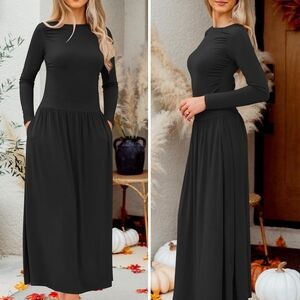 Elegant Black Long Sleeve Maxi Dress
